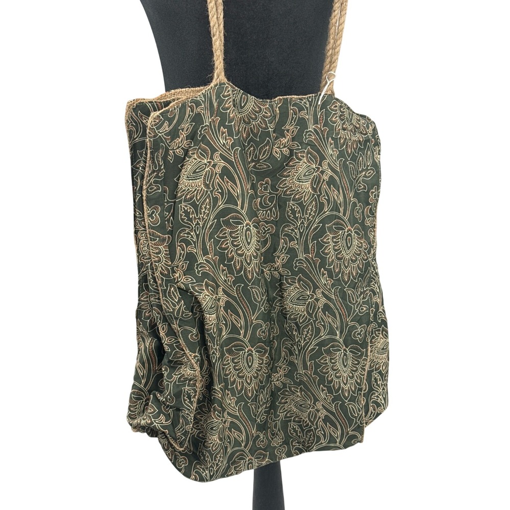 Karma Highway Green Floral Paisley Viscose Tote Bag Jute Lined Rope Straps